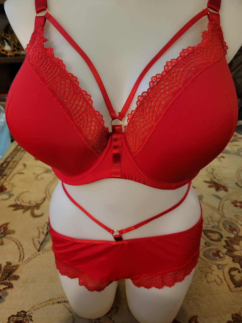 NEW NWT AdoreMe Red Lace Strappy Bra & Short Set - Women's Intimates 44G & 3XL